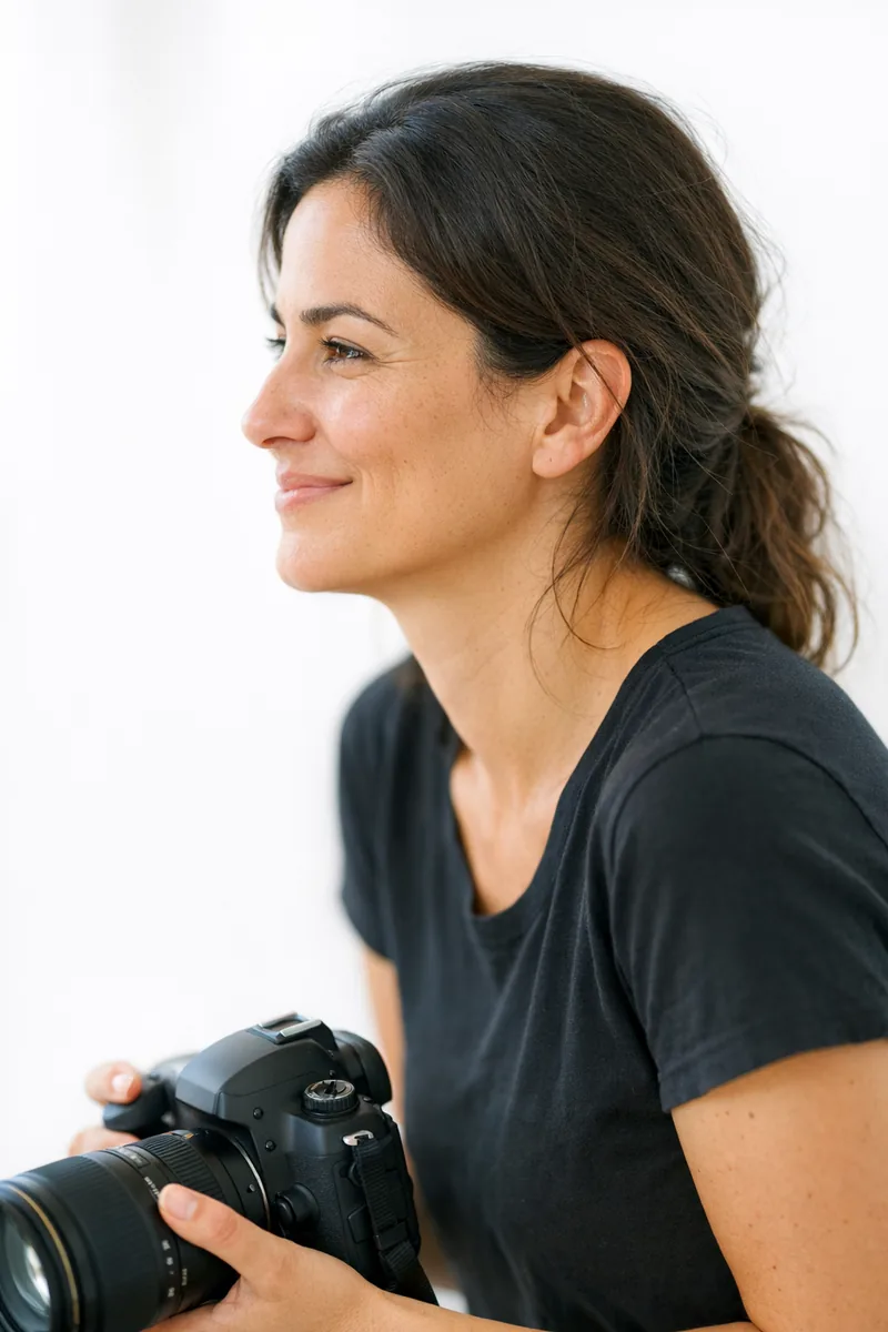 Elena, the photographer, smiling lightly