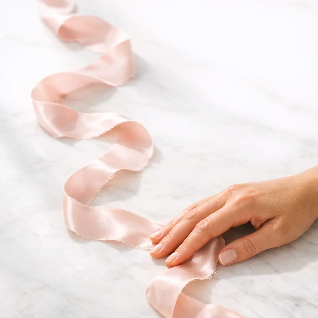 Silk ribbon trailing across pale marble