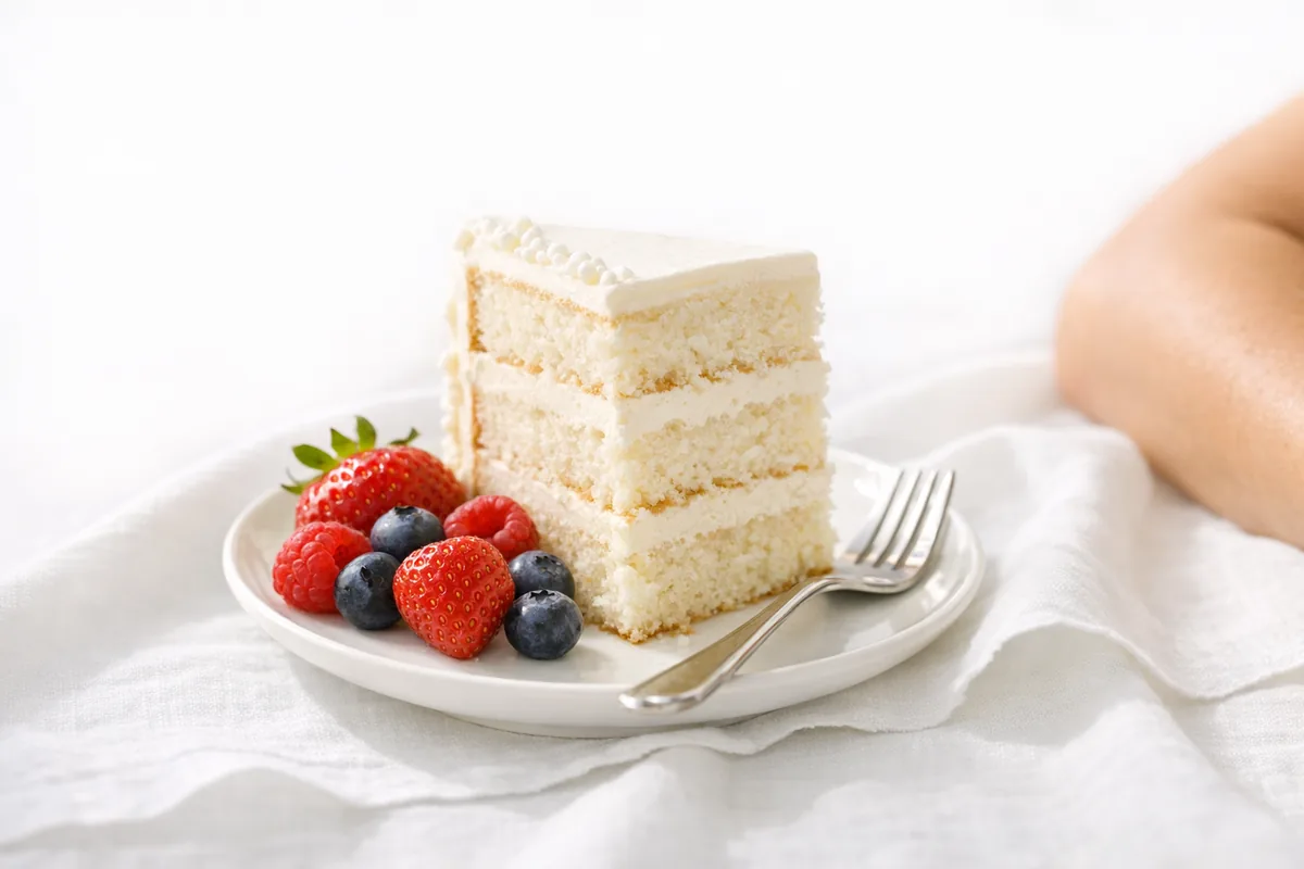 A slice of wedding cake on a small plate