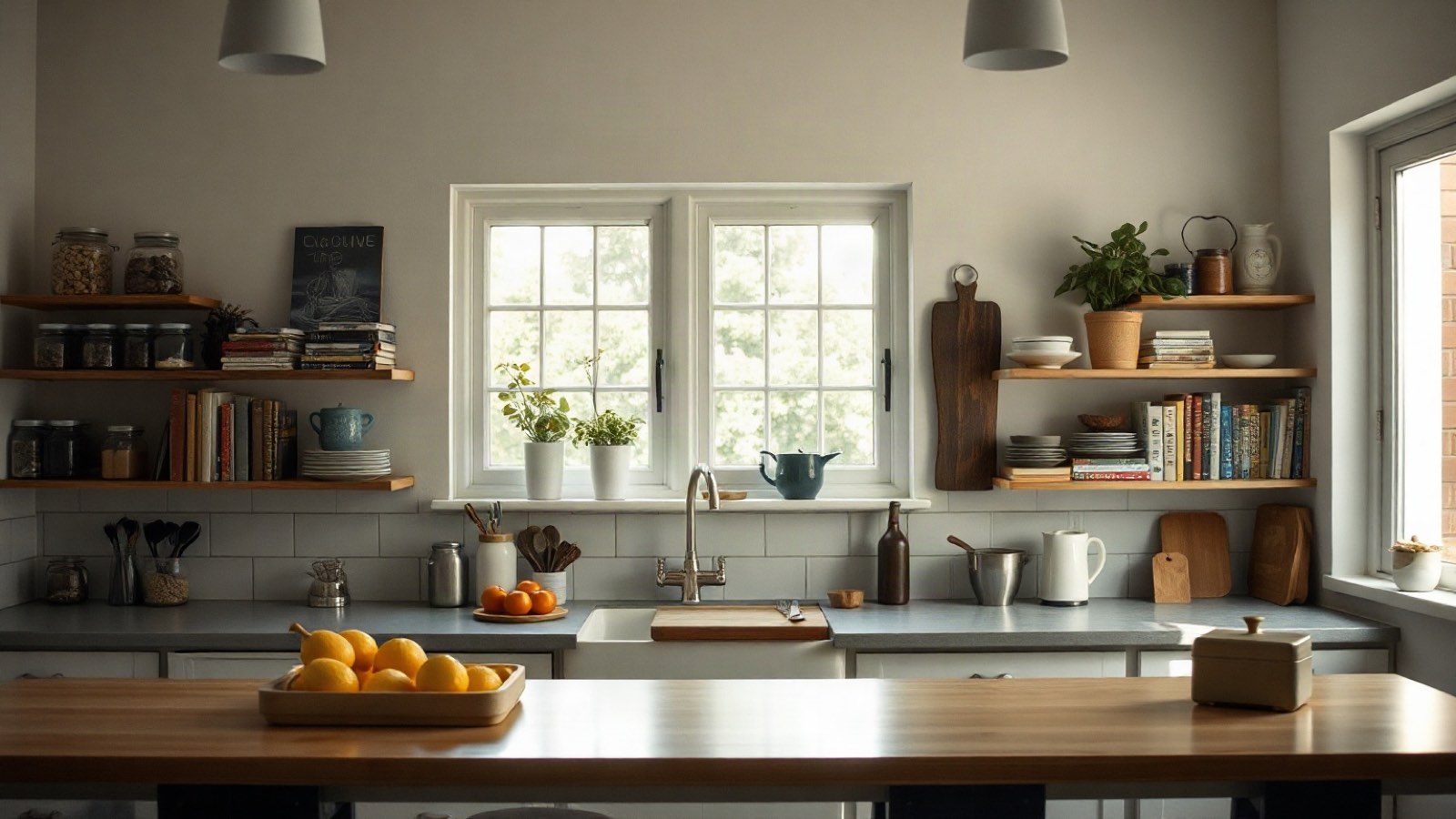 A lived-in home kitchen in morning light
