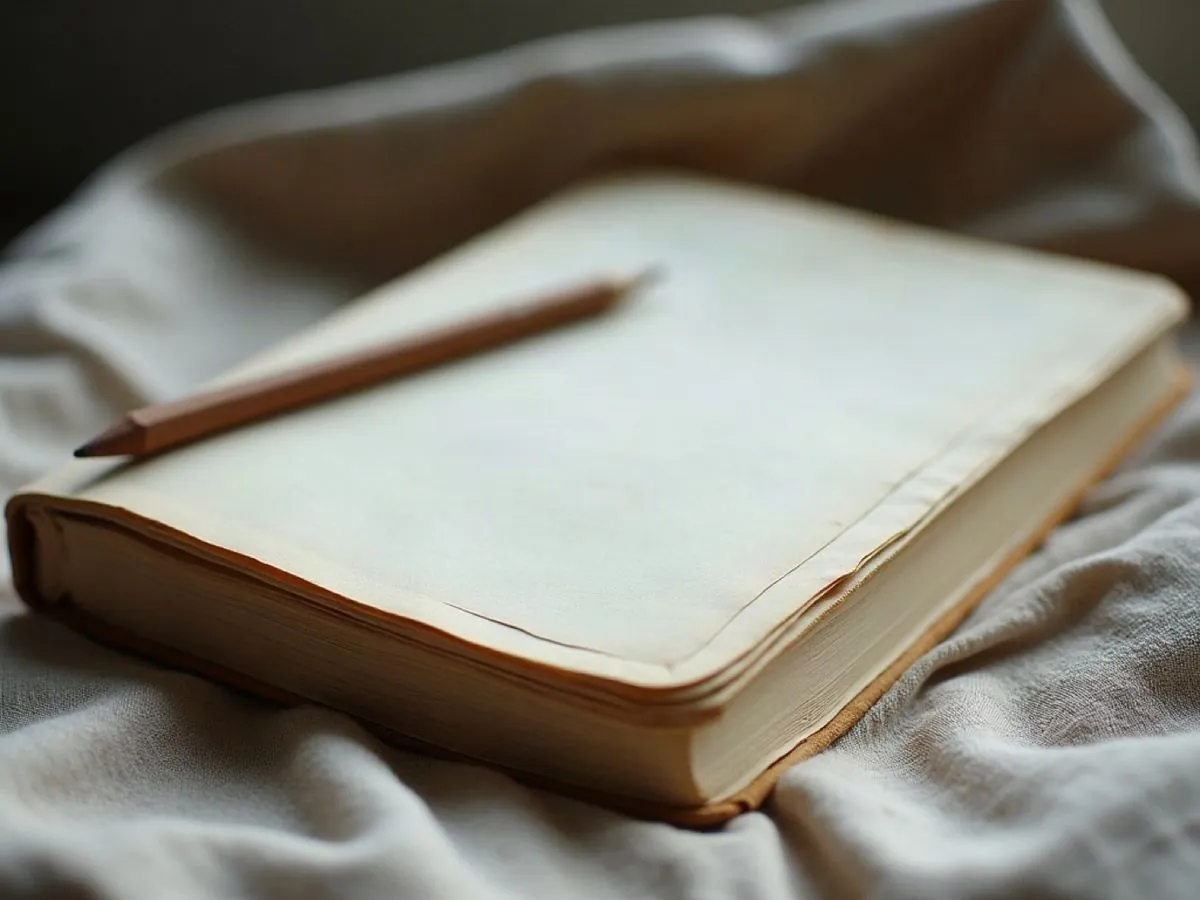 The booklet, open on a linen cloth
